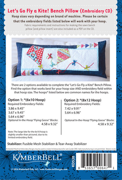 LET’S GO FLY A KITE! BENCH PILLOW, MACHINE EMBROIDERY KD520