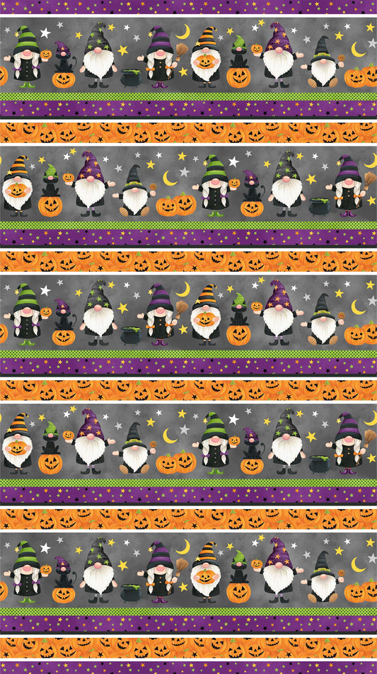 Halloween Fabric - Gnomes Night Out - Stripe Grey Multi Fabric