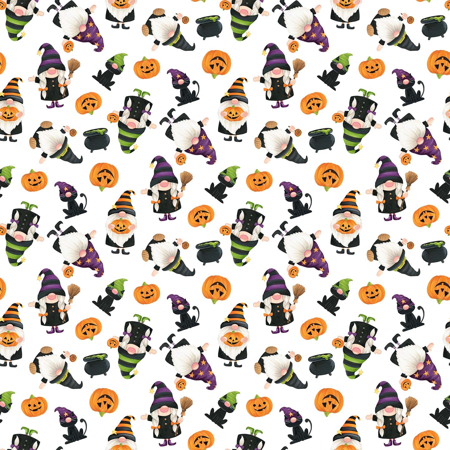 Halloween Fabric - Gnomes Night Out - White Multi Fabric