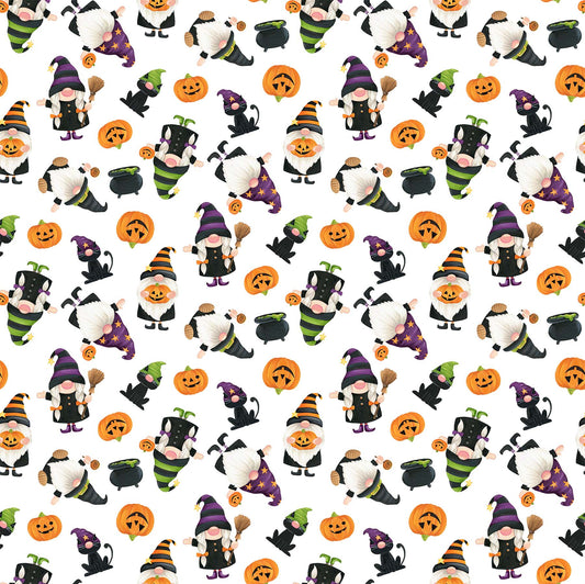 Halloween Fabric - Gnomes Night Out - White Multi Fabric