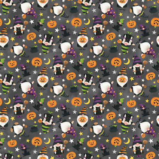 Halloween Fabric - Gnomes Night Out - Grey Multi Fabric