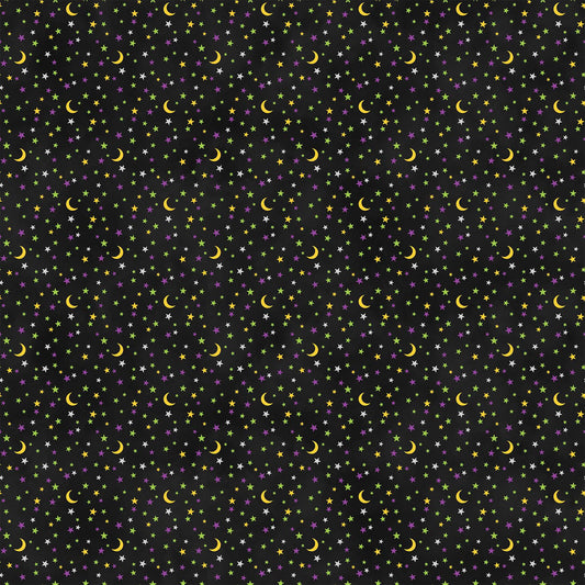 Black Halloween Fabric - Gnomes Night Out - Stars Fabric