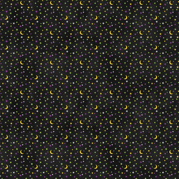 Black Halloween Fabric - Gnomes Night Out - Stars Fabric
