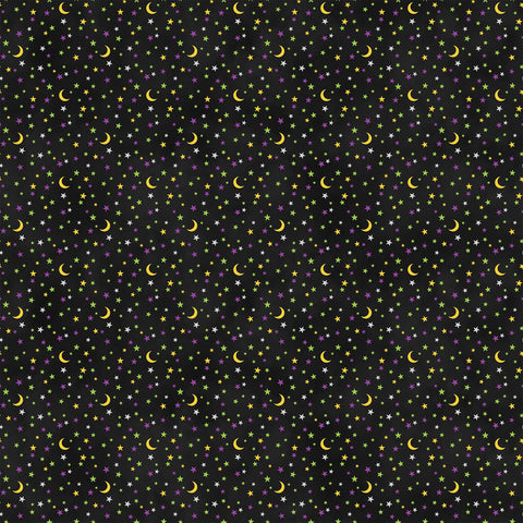 Black Halloween Fabric - Gnomes Night Out - Stars Fabric