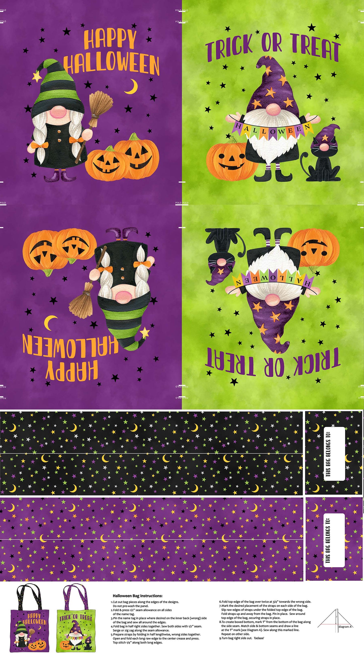 Halloween Fabric - Gnomes Night Out - Panel Halloween Fabric