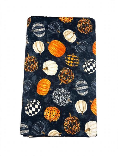 Black Multi Pumpkin fabric by Norhcott