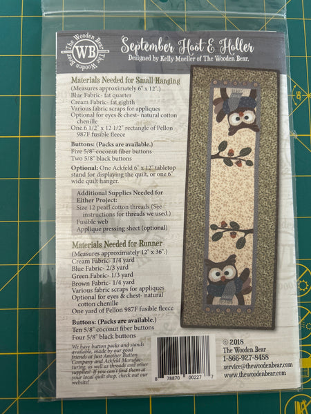 Table topper Pattern, Little quilts September Hoot & Hotter