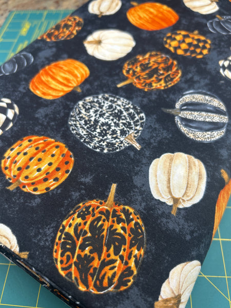 Black Multi Pumpkin fabric by Norhcott