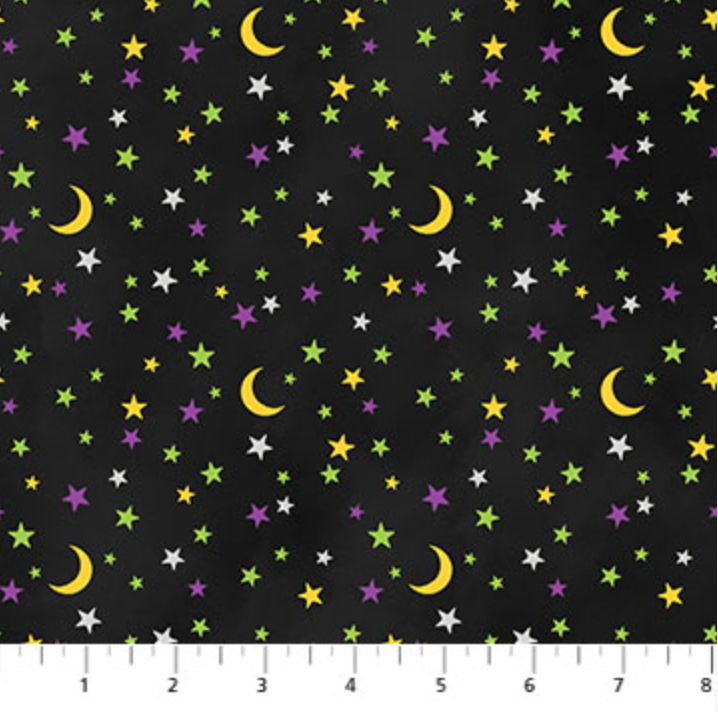 Black Halloween Fabric - Gnomes Night Out - Stars Fabric