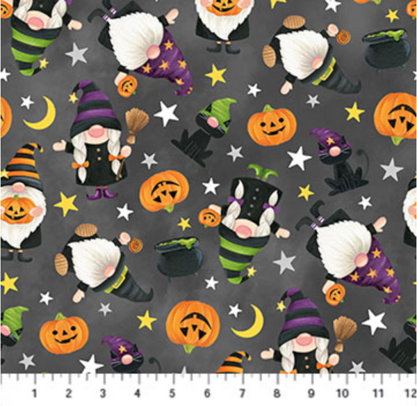 Halloween Fabric - Gnomes Night Out - Grey Multi Fabric