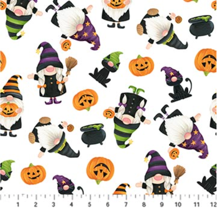 Halloween Fabric - Gnomes Night Out - White Multi Fabric