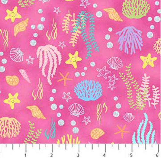 Mermaid Glitter Pink  Fabric - Northcott Fabric