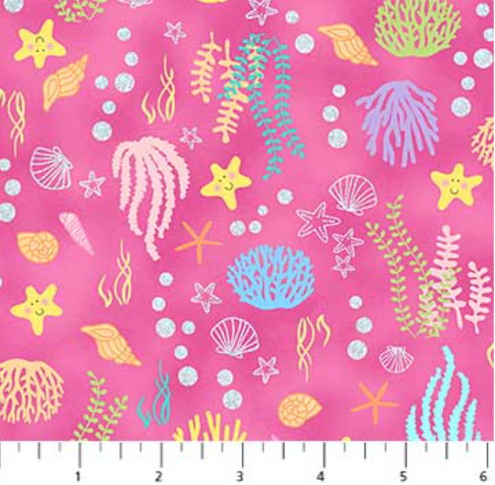 Mermaid Glitter Pink  Fabric - Northcott Fabric