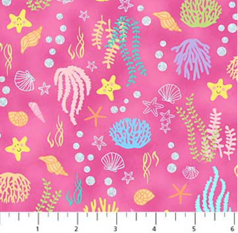 Mermaid Glitter Pink  Fabric - Northcott Fabric