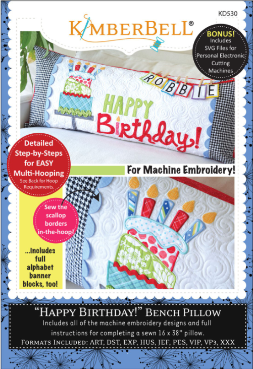 Happy Birthday  Bench Pillow Embroidery CD