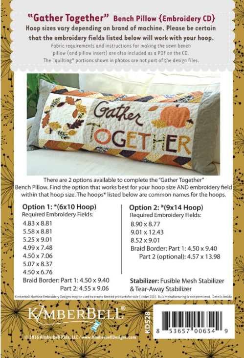 Gather Together BENCH PILLOW, MACHINE EMBROIDERY Pillow