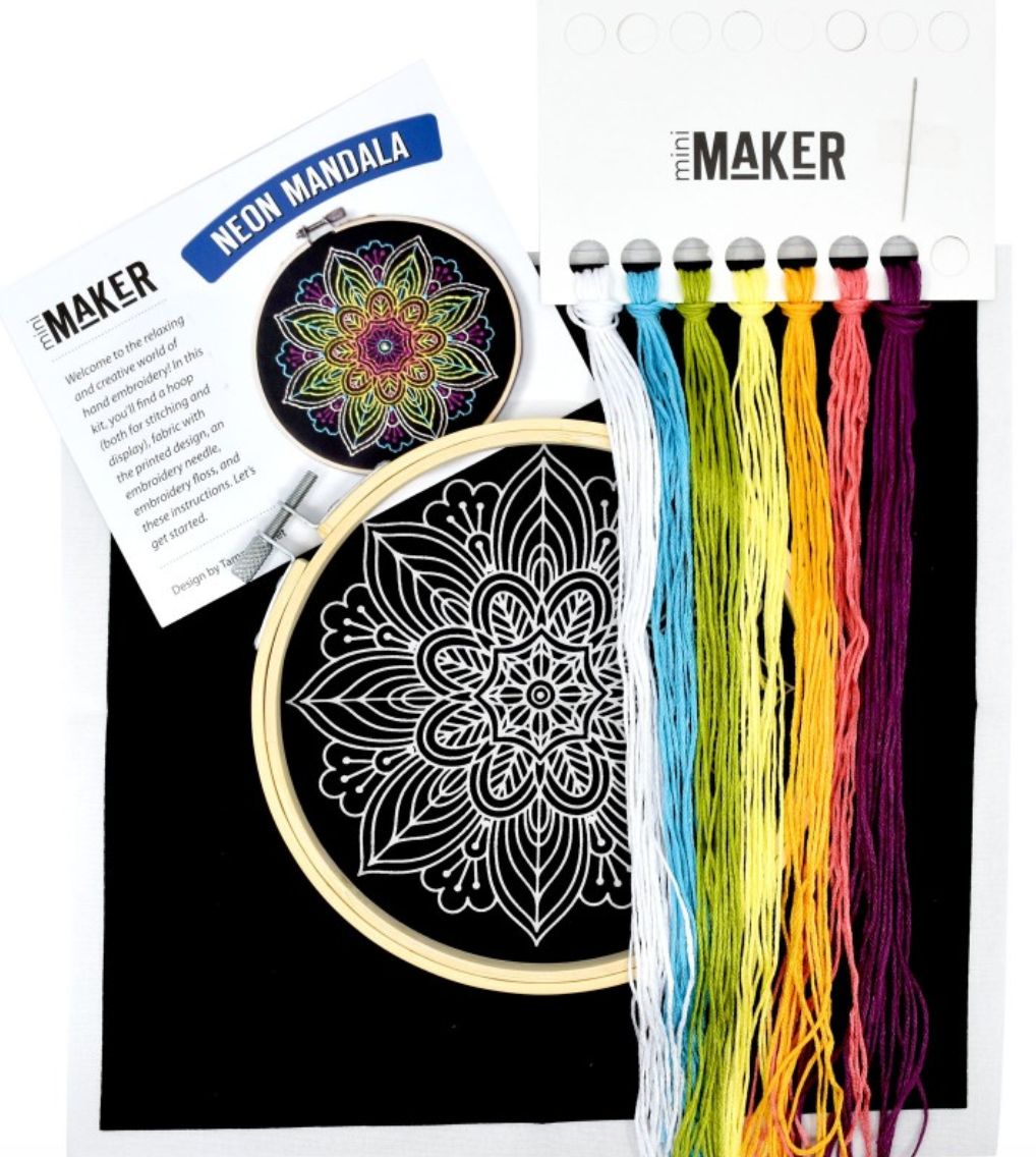 Leisure Arts Embroidery Kit 6 Neon Mandala- embroidery kit for beginners - embroidery  kit for adults - cross stitch kits - cross stitch kits for beginners - embroidery  patterns