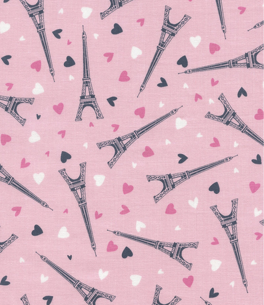 Tossed Eiffel Towers Fabric - Pink Fabric - Cotton Fabric