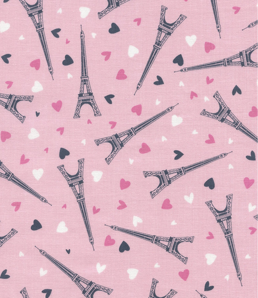 Tossed Eiffel Towers Fabric - Pink Fabric - Cotton Fabric