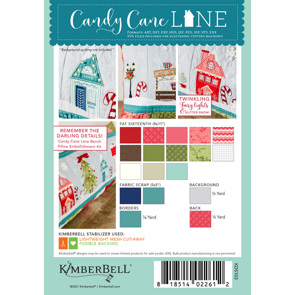 Candy Cane Lane Bench Pillow Embroidery version KD5103